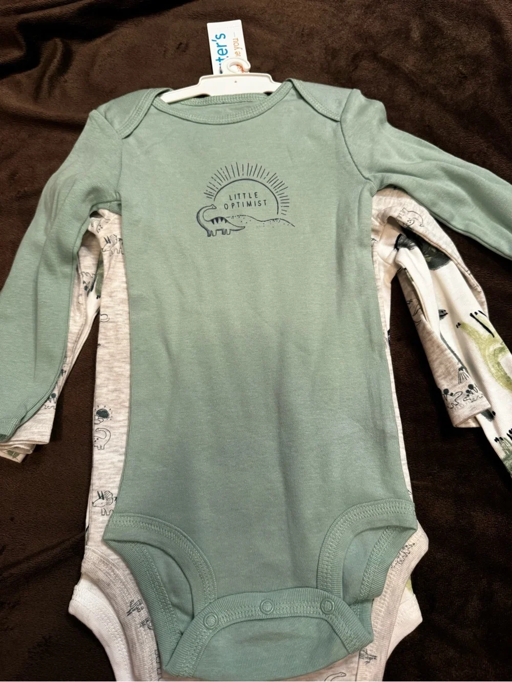 Carter's White One-Piece Set with Green Dino Print (3 Pack)